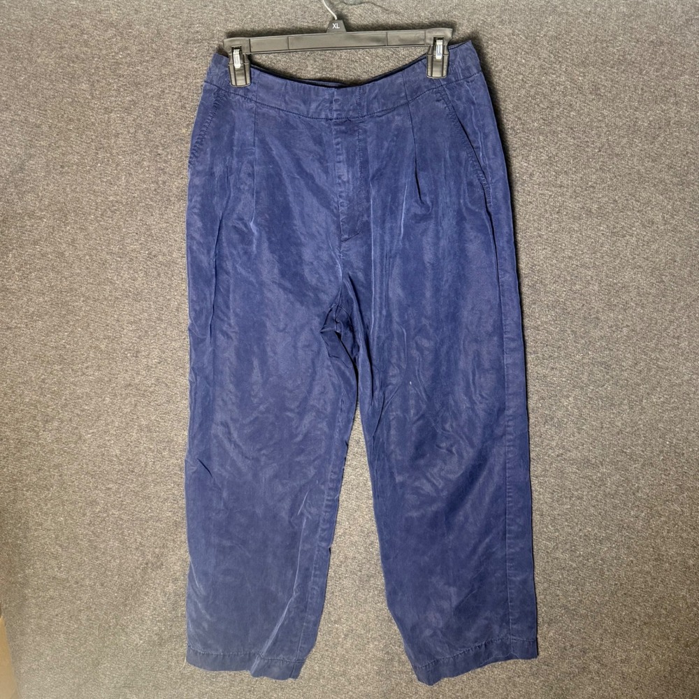 Gap Womens Trousers Size 6 Navy Blue Pleated Tencel Lyocell Wide ankle High Rise